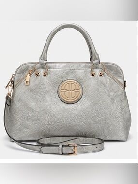 Bueno Silver Faux Leather Handbag Textured  Shoulder Bag
